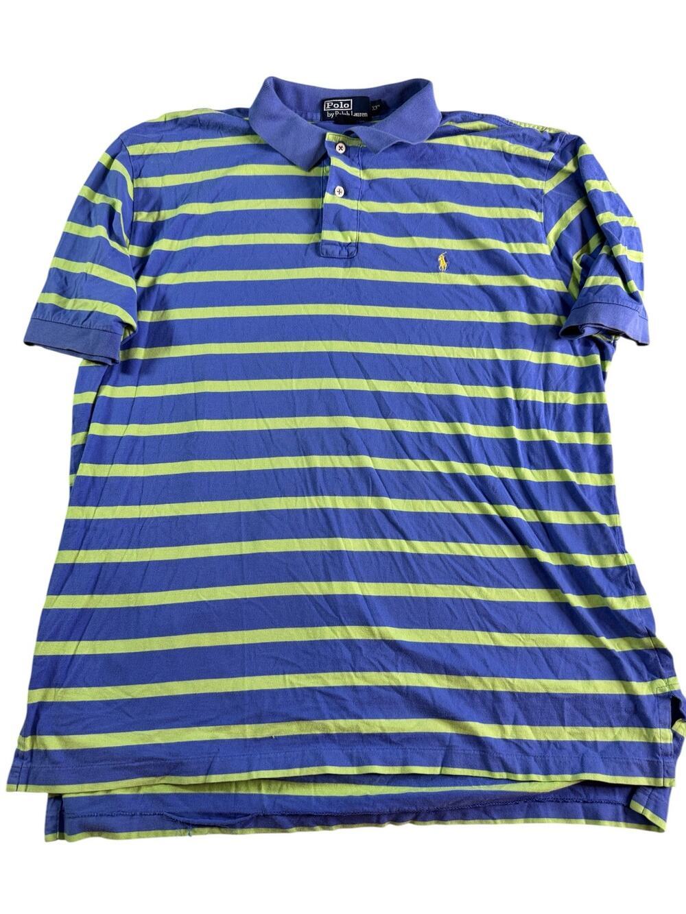 Polo Ralph Lauren Polo Shirt XXL Blue Green Striped Mesh Cotton Pony Logo
